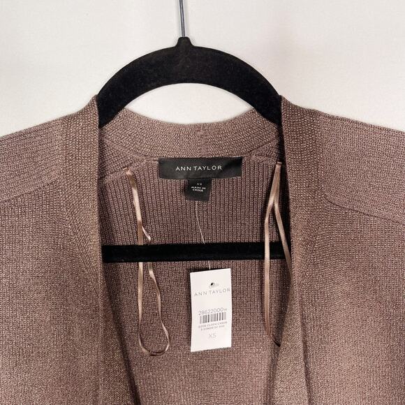 New Ann Taylor XSmall Shimmer Open Cardigan Sweater in Toasted Taupe Brown Long - Picture 7 of 11